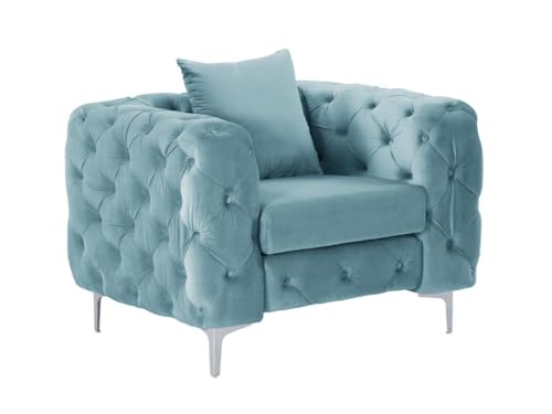 Vente-unique-Sillón chéster de Terciopelo Azul Claro Edwina