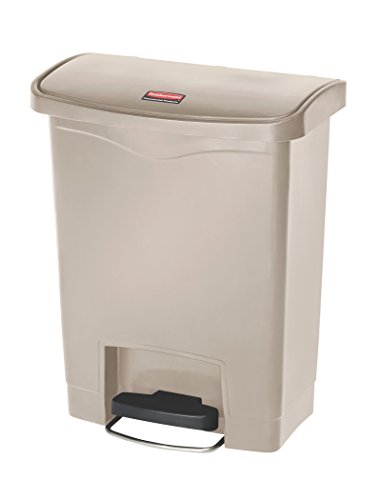Rubbermaid Commercial Products Streamline Slim Step-On Plastic Trash Garbage Can, 8 Gallon, Beige