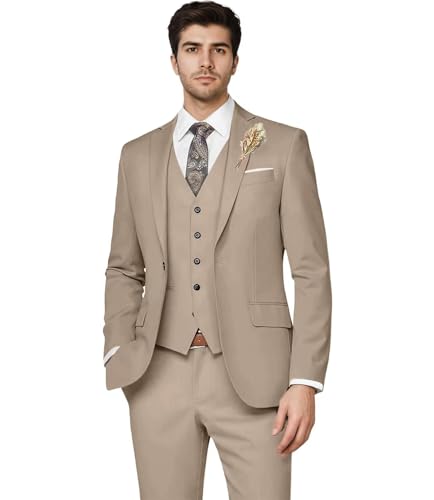Mens Suits 3 Piece, Slim Fit Suits for Men Wedding Groom Suit Formal Business Prom Party Mens Tuxedo Suit Set