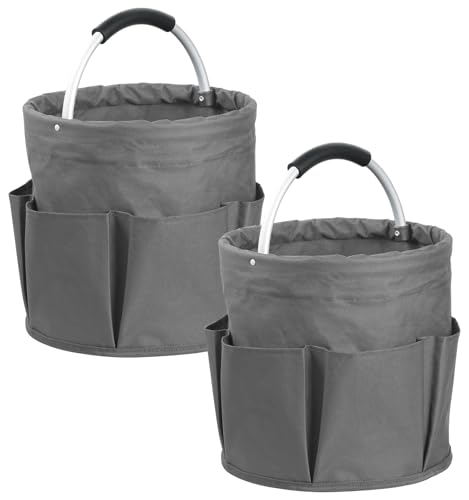 Image of 2Pcs 17L Foldable Cleaning Caddy Tote with Handle for Camping, Dark Gray
