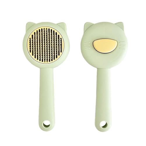 Pet Grooming Brush Self Cleaning Cat Brush Cloud Care Brush For Cats Teazy Slicker Brush For Cats Dogs Cats Pet One-Click Shedding Button Stainless Steel Teeth Comb (Green, 19.5cm*8cm)