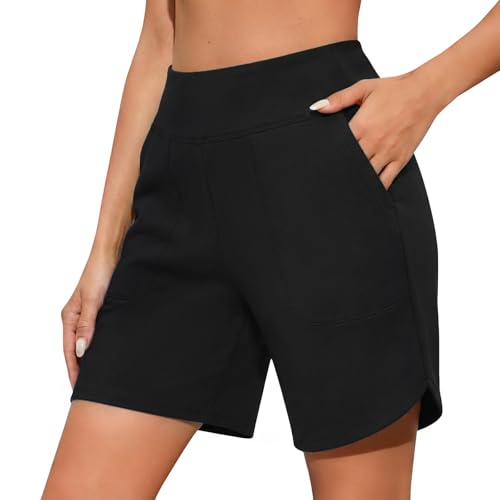 Demegimi Shorts Mujer Verano Algodón Pantalón Corto Deportivo Cintura Alta Shorts Playa Holgados de Pierna Ancha Verano