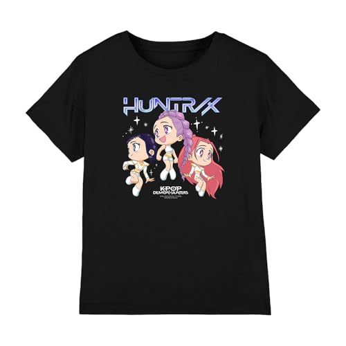 K-Pop Demon Hunters KPOP Demon Hunters-Huntrix Chibi Group T Shirt, Black, 3-4 años Unisex Kids