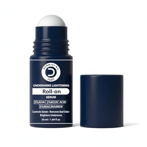 Image of Dermistry Pure 5% AHA 2% Kojic Acid Underarm Deodorant Roll On Serum with 5% Niacinamide & Licorice for Sweat Control Bad Odor fades Dark Spots Pigmentation & Brightens skin for Men & Women Daily Use 50ml