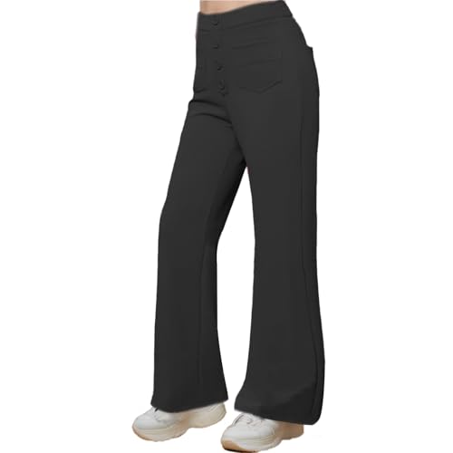 Girls Flare Pants Kids High Waisted Button Casual Yoga Bootcut Pants Bell Bottoms with Multiple Pockets4