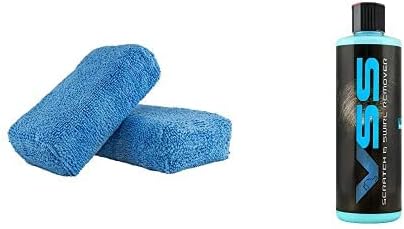 Chemical Guys COM_129_16 VSS One-Step Scratch and Swirl Remover (16 oz) and MIC_292_02 Premium Grade Microfiber Applicator, Blue (Pack of 2)