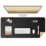 YSAGi Double-Sided Desk Pad, Leather Desk Mat, Eco Cork Desk Pad Protector,Large Mouse Pad,Waterproof Desk Blotter for Office/Home(Black+Cork, 31.5"x15.7")