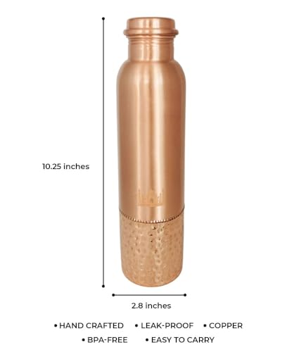 Image of MaatirDesigns Beaten Copper Water Bottle with Etched Taj Mahal Design | Large Reusable Bottle | Elegant Heritage-Inspired Copper Bottle for Healthy Lifestyle, Gifting & Daily Use