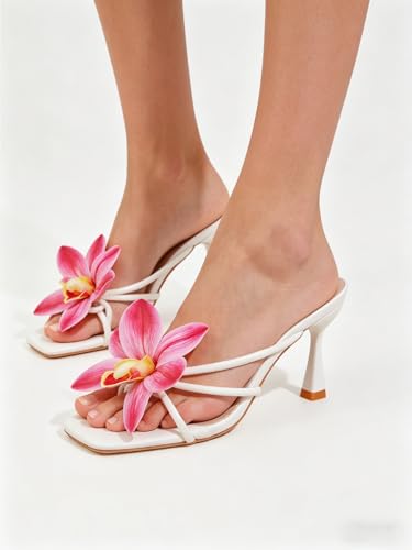 Image of MakeMeChic Women's Open Toe Floral Kitten Heels Flower Summer Beach Sandals