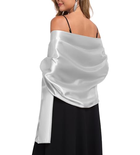 TONGFANTFL Shawls and Wraps for Evening Dresses Satin Women Long Scarf Wedding Guest Shawl Silver