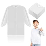 10 Pcs Kids Disposable Lab Coats White Science Coats Bulk for Child with Elastic Knit Cuffs and Front Snap Fastener(Medium)