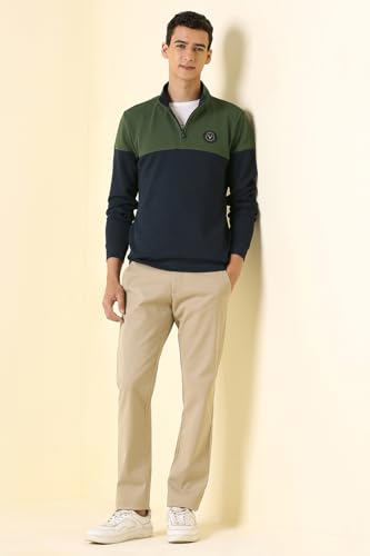 Image of Allen Solly Men's Cotton Blend Casual Sweatshirt with Half Zip and Straight Pocket