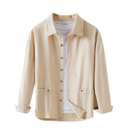 Cambkatl Men’s Button Down Shirt Jacket Lightweight Casual Shacket Long Sleeve Loose Lapel Overshirt Cardigans with Pockets