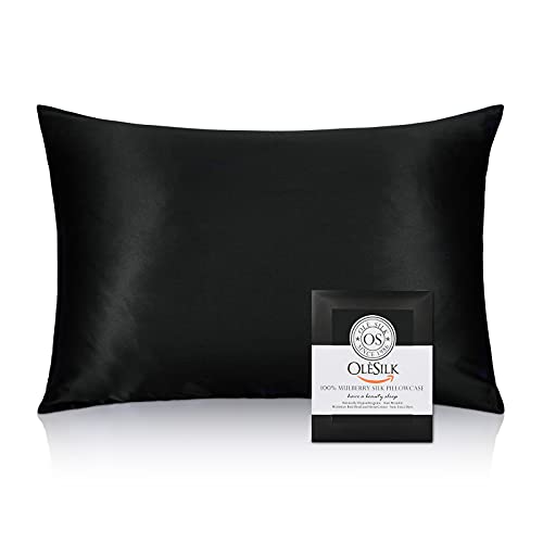 OLESILK 100% Seide Kissenbezug Kissenhülle Haar- und Hautpflege mit Verstecktem Reißverschluss 25 Momme 1 Stück Schwarz 40x80cm Cover