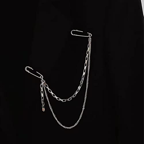 Image of 2 Pcs Dual Chain Brooch Pin Punk Hanging Chains Safety Pin Corsage Pin for Women and Men