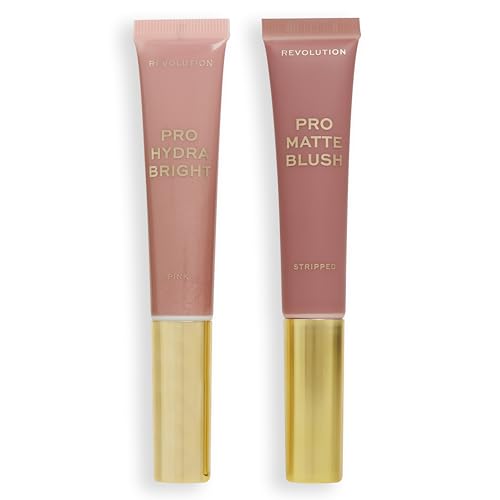 Revolution Pro Blush Duo, Finitura Opaca O Luminosa, Blush Altamente Pigmentato e Sfumabile con Applicatore in Spugna, Vegano e Cruelty-Free, Rosa, 12 e 15 ml