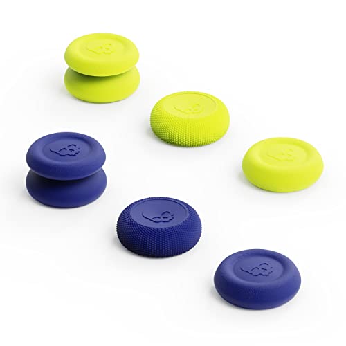 Skull & Co. Skin, CQC and FPS Thumb Grip Set Joystick Cap Analog Stick Cap for Nintendo Switch Pro Controller & PS5 / PS4 / Slim/Pro Controller - Blue/Neon Yellow, 3Pairs(6pcs)