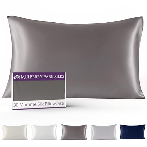 Mulberry Park 30 Momme Silk Pillowcase - Pure Silk Pillowcase for Hair and Skin, Grade 6A Charmeuse Weave Mulberry Real Silk Pillowcase for Luxury Night Sleep - 1 Pc Gunmetal (Queen 20'' x 30'')