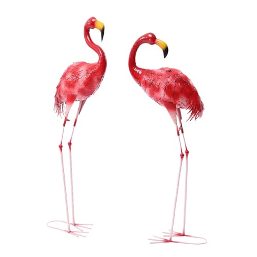Image of Flamingo Ornament,Flamingo Garden Statues and Sculptures,Metal Birds Yard Art Outdoor Statue, Red Pink Flamingo Lawn Ornaments for Home, Patio, Backyard Decor (2)