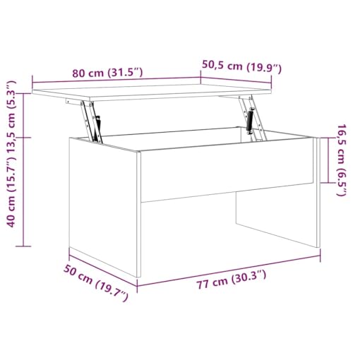 Table Basse with Bois D'ingénierie, Plateau Réglable en Hauteur, Grand Espace de Rangement, Coffee Table, Table de Salon, pour Salon, Gris Sonoma, 80 x 50.5 x 41.5 cm – Image 3