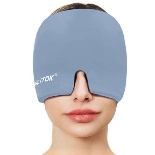 Image of EXQUISLIFE Migraine Headache Relief Cap, Gel Ice Head Wrap, Hot and Cold Therapy, Headache Eyes Mask for Sinus, Puffy Eyes, Tension and Stress Relief (Grey)