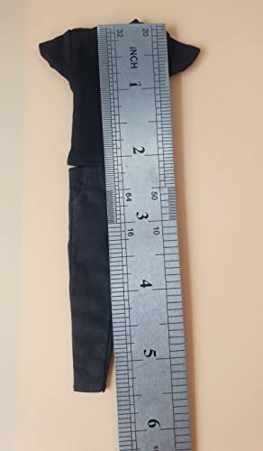 Modelo de Camiseta Negra y Pantalones 1:12 para Muñecos de 6" miniatura 3