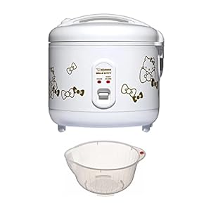 Zojirushi Hello Kitty 5.5-Cup Automatic Rice Cooker and Warmer (White) Bundle with 9.5-Inch Rice Washing Bowl with Side and Bottom Drainers (2 Items)