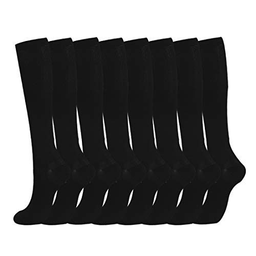 Kompressionssocken, 8 Paar, 15-20 mmHg, beste graduierte athletische medizinische Medizin für Männer und Frauen, Laufen, Flugreisen (schwarz, L/XL, M) Cover
