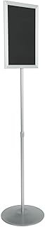 Pedestal Sign Holder Stand with Telescoping Post, Double-Sided Poster Frame for 11x17 Graphics, Top-Loading Design - Silver, Aluminum