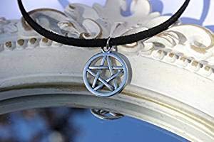 Pentagram Choker, Pentagram Necklace, 90's Style Choker, Black Choker, Black Necklace, Faux Suede Choker, Adjustable Choker, Girls Choker