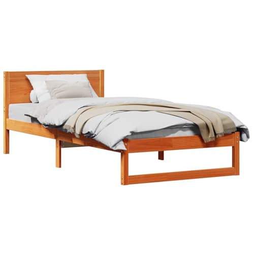 Estructura de cama con cabecera en acabado marrón cera de 75 x 190 cm 3