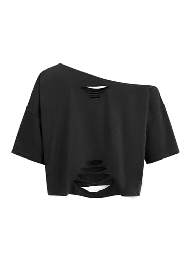 Remidoo Women's Off The Shoulder Graphic Crop Top Tee Half Sleeve Loose Fit T Shirt2