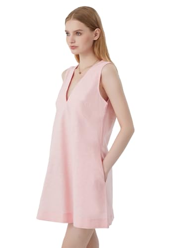 Image of hibshaby Womens Summer Cotton Linen V Neck Short Dress 2025 Sleeveless Mini Dress Casual Tank Dress Sundress with Pockets