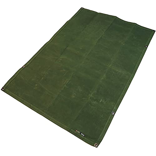 HOBI Canvas Tarp M 4'×2.6’, [Made in Japan] 15 Oz. 35 Mil Thick Premium Canvas(Shuttle Loom) Waterproof Paraffin Coating Big Grommet×8 [Rough?Tough] Super Heavy Duty Olive drab?Survive TARP?