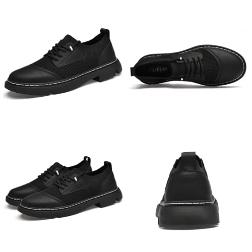 Men's Casual Shoes - Leather & Mesh Comfortable Fit, Breathable Fabric with Durable Rubber Sole for Everyday Wear Pull-Tab Lace-Up Design3