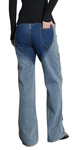 Womens Casual Straight Leg High Rise Cutout Metal Buttoned Jeans Denim Pants Streetwear3