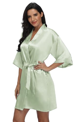 Image of Women's Pure Short Silky Robes Bridesmaid Bride Party Satin Robes Sleepwear