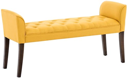 Chaise Longue Cleopatra con Tapizado de Tela I Banco Largo Acolchado en Estilo Chesterfield I Silla Larga I Color:, Color:Amarillo, Color del Marco:Envejecido Oscuro