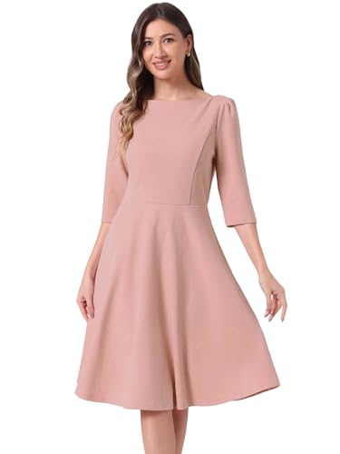 Robe chic de bureau mi-longue rose avec col bateau et coupe évasée Allegra K