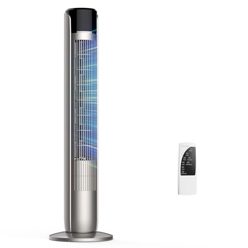 KMFurnila Tower Fan for Bedroom, 36 Inch Bladeless Floor Fan with Remote, 60° Oscillating Electric Standing Fan, 5 Speeds & 4 Modes, 12H Timer, 28dB Quiet, 25ft Airflow for Home, Office, Indoor Use
