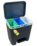 Denox Cubo de reciclaje 45L sin separadores interiores con Sistema Clickbag para hasta 3 bolsas y Dos modos de apertura. Color antracita con Diseño compacto y Fácil Reciclaje