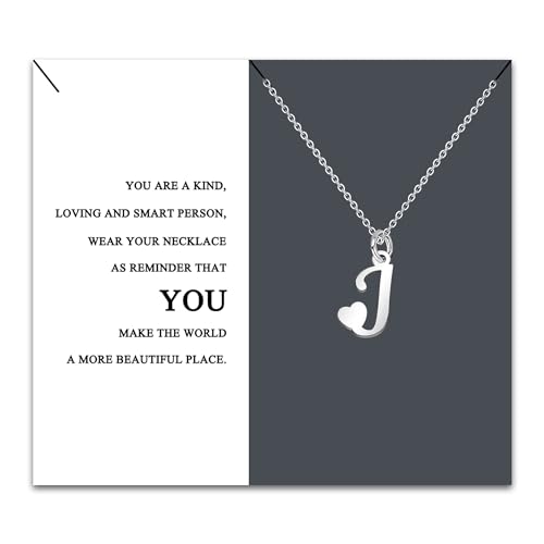 HEYEJET Originales Collar Inicial Acero Inoxidable, Collar Mujer con Colgante Letra A-Z Pequeñas - Bisutería Regalo Madre Hija Cumpleaños Novia o Amigas Regalo Con Tarjeta Inspiradora (J)