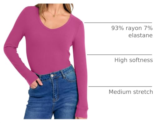 Image of ANRABESS Long Sleeve V Neck Shirts for Women | Soft Comfy Ribbed Knit Fitted Tshirts, Casual Going Out Tops, 2026 Trendy Basic, Fall Winter Underscrub Layering Clothes