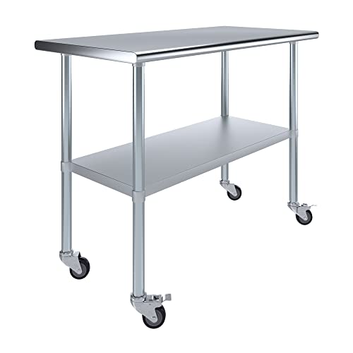 Image of AmGood 48 inch Long x 24 inch Deep Stainless Steel Table with Casters