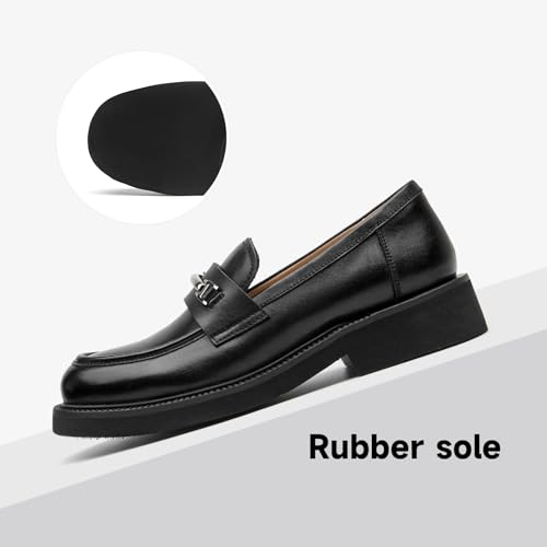 Image of BEAU TODAY Chunky Platform Loafers Women, Slip On Penny Loafers for Women Casual Shoes, Leather Comfortable Business Office Ladies Dress Shoes with Metal Buckle Black US 8