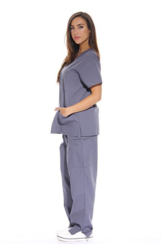 Image of Just Love Women's Medical Scrubs Set, 6-Pocket V-Neck Top & Cargo Pants, Cotton Blend Nursing Uniform