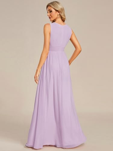 Image of Ever-Pretty Women's Chiffon Sleeveles Summer Formal Wedding Guest Dresses Ruched A Line Hollow Out Crew Neck Bridesmaid Dress