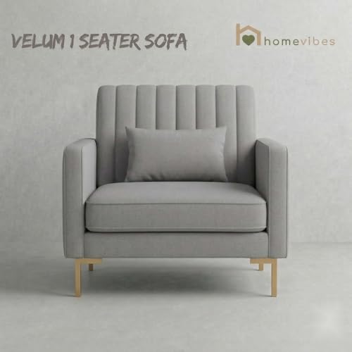 Image of 1 Seater Velum Fabric Sofa Set for Living Room, Modern Design with High Density Foam, Solid Wood Frame, Ergonomic Comfortable Seating for Home & Office (Light Grey, 1 Seater) | Soft foam comfort, Strong wood frame