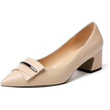 YODEKS Women 2" Low Block Heels Slip On Cap Toe Pumps, Synthetic Microfiber & Rubber Sole, Socialites & Event-goers