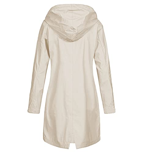 Regenjacke Damen Wasserdicht Winddichter Atmungsaktiv Regenmantel Regenparka mit Kapuze Leichte Dünne Windbreaker Übergangsjacke Große Größen Fahrrad Windjacke Trenchcoat 273 Beige L